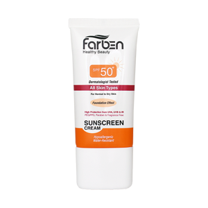 کرم ضد آفتاب بژ روشن انواع پوست فاربن SPF50 حجم 50 میلی لیتر