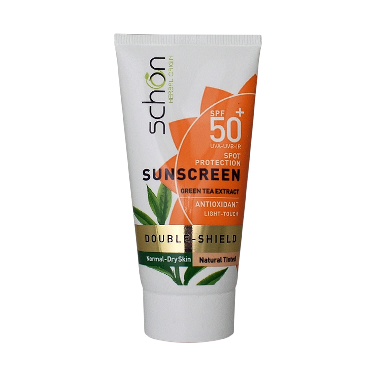 کرم ضد آفتاب رنگی طبیعی پوست های خشک و معمولی دابل شیلد شون SPF50 حجم 50 میلی لیتر