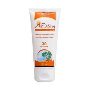کرم ضد آفتاب بی رنگ پوست های خشک و معمولی مدیسان SPF30 حجم 50 میلی لیتر