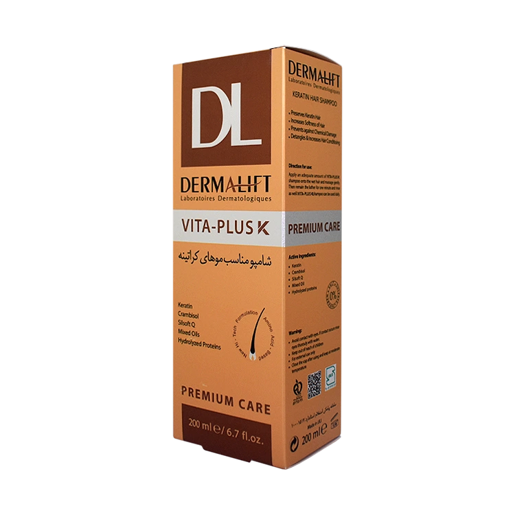 قیمت شامپو فاقد سولفات موهای کراتینه ویتا پلاس K درمالیفت حجم 200 میلی لیتر