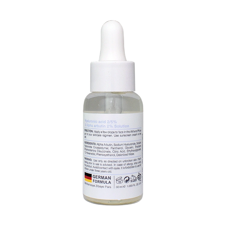 خرید سرم هیالورونیک اسید 2.5 درصد و آلفا آربوتین 2 درصد وکتور حجم 30 میلی لیتر