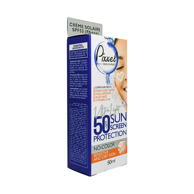 قیمت کرم ضد آفتاب بی رنگ پوست های خشک و حساس پیکسل SPF50 حجم 50 میلی لیتر