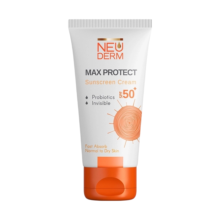 کرم ضد آفتاب بی رنگ پوست های خشک و معمولی مکس پروتکت نئودرم SPF50 حجم 50 میلی لیتر