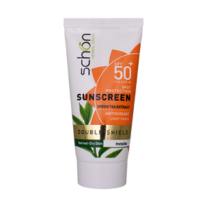 کرم ضد آفتاب بی رنگ پوست های خشک و معمولی دابل شیلد شون SPF50 حجم 50 میلی لیتر