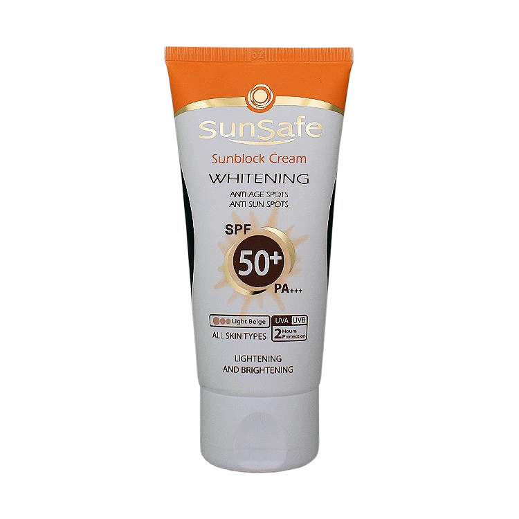 کرم ضد آفتاب روشن کننده بژ روشن انواع پوست سان سیف SPF50 حجم 50 میلی لیتر