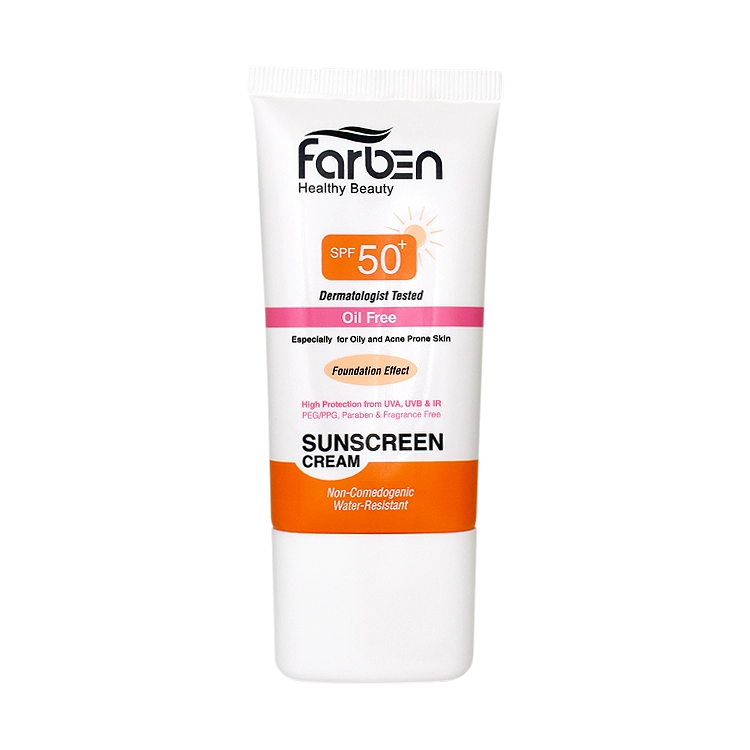 کرم ضد آفتاب بژ طبیعی پوست چرب فاربن SPF50 حجم 50 میلی لیتر