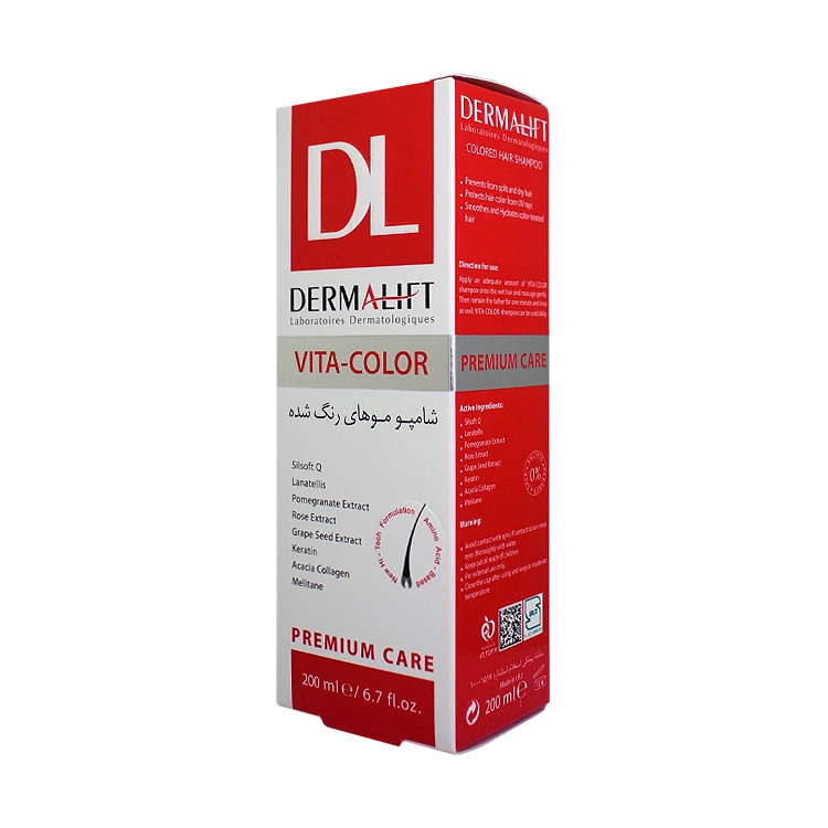 قیمت شامپو فاقد سولفات موهای رنگ شده ویتا کالر درمالیفت حجم 200 میلی لیتر