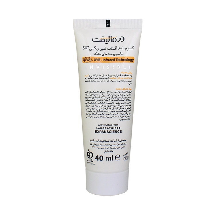 خرید کرم ضد آفتاب بی رنگ پوست های خشک و معمولی سانلیفت درمالیفت SPF50 حجم 40 میلی لیتر