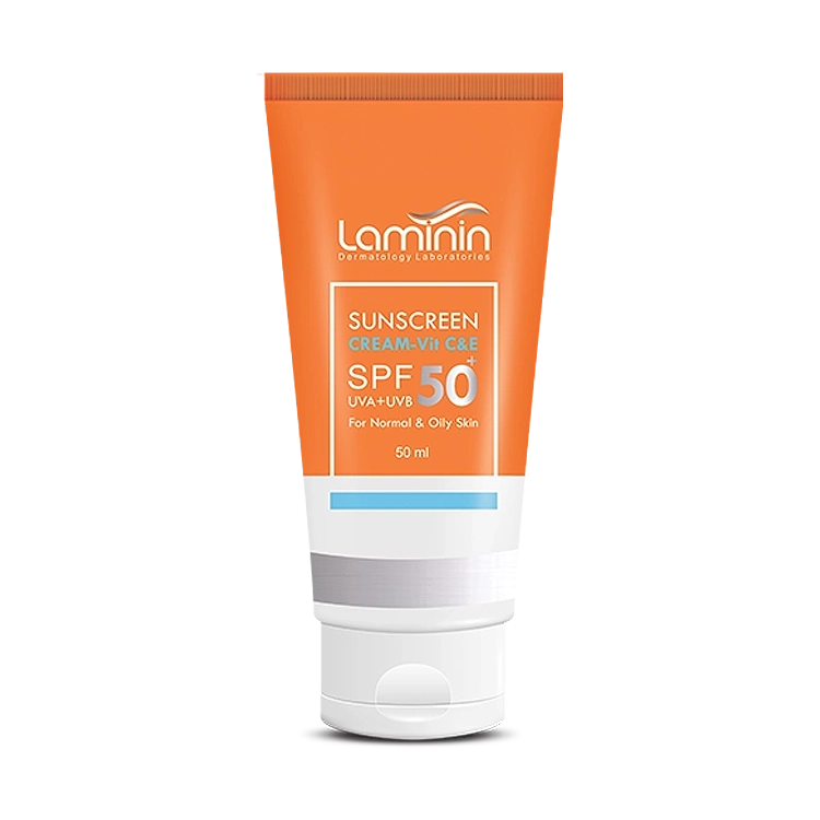 کرم ضد آفتاب بی رنگ پوست های معمولی تا چرب لامینین SPF50 حجم 50 میلی لیتر