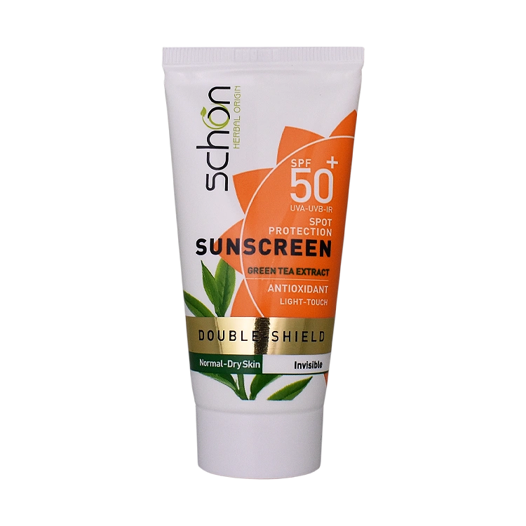 کرم ضد آفتاب بی رنگ پوست های خشک و معمولی دابل شیلد شون SPF50 حجم 50 میلی لیتر