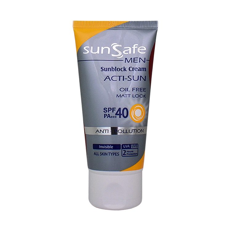 کرم ضد آفتاب آقایان انواع پوست سان سیف SPF40 حجم 50 میلی لیتر