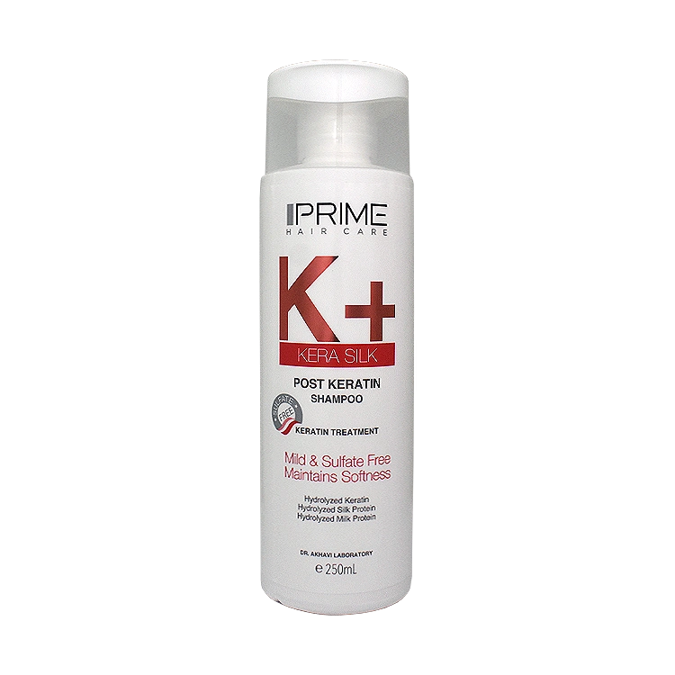 شامپو فاقد سولفات موهای کراتین شده پرایم مدل +K حجم 250 میلی لیتر