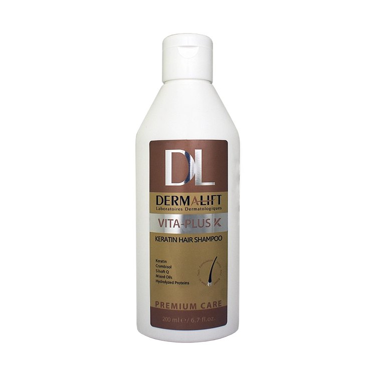 شامپو فاقد سولفات موهای کراتینه ویتا پلاس K درمالیفت حجم 200 میلی لیتر