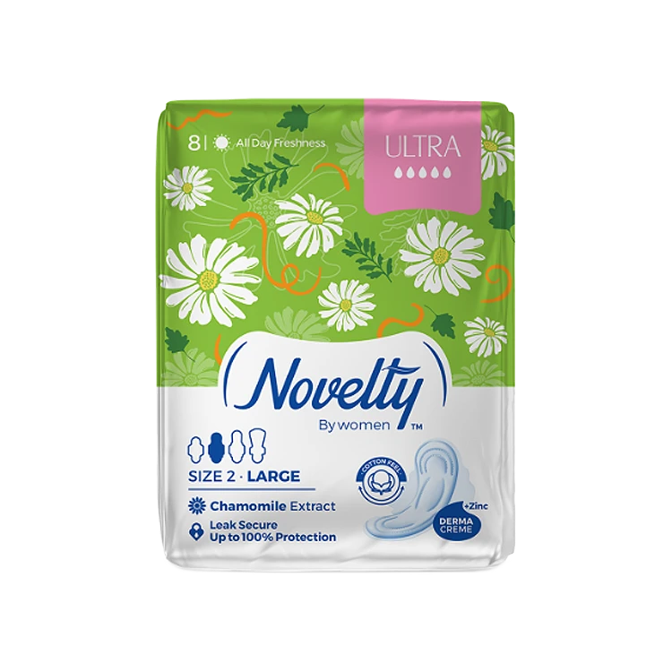 نوار بهداشتی بالدار پنبه ای ناولتی مدل Ultra سایز بزرگ بسته 8 عددی