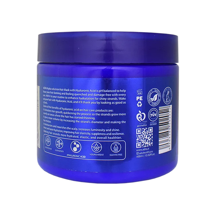 خرید ماسک مو فاقد سولفات هیالورونیک اسید آدرا حجم 400 میلی لیتر