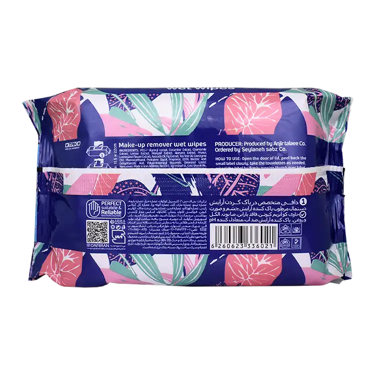 مشخصات دستمال مرطوب پاک کننده آرایش چشم و صورت دافی مدل Stop Irritation بسته 50 عددی