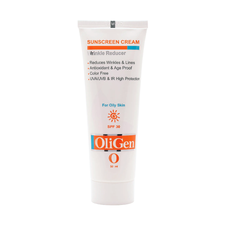 کرم ضد آفتاب و ضد چروک بی رنگ پوست چرب الی ژن SPF30 حجم 50 میلی لیتر