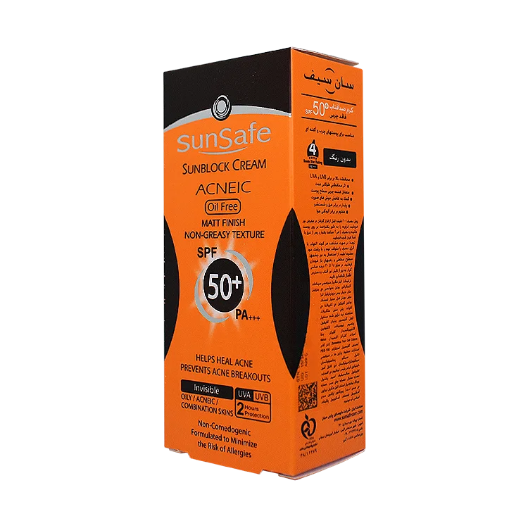 قیمت کرم ضد آفتاب بی رنگ پوست های چرب و آکنه ای سان سیف SPF50 حجم 50 میلی لیتر