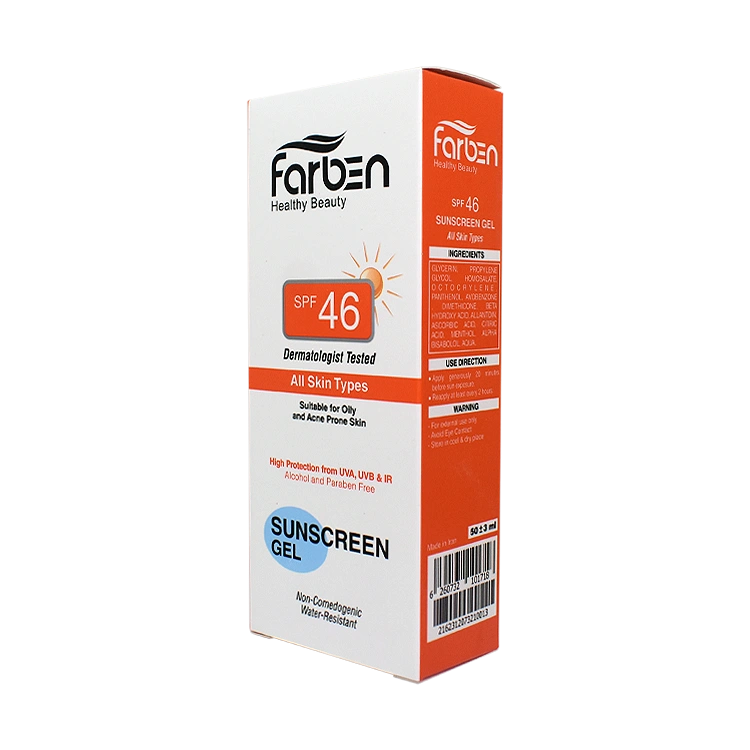 قیمت ژل ضد آفتاب بی رنگ انواع پوست فاربن SPF46 حجم 50 میلی لیتر