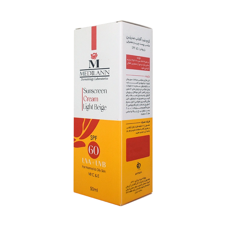 قیمت کرم ضد آفتاب بژ روشن پوست های معمولی تا چرب مدیلن SPF60 حجم 50 میلی لیتر
