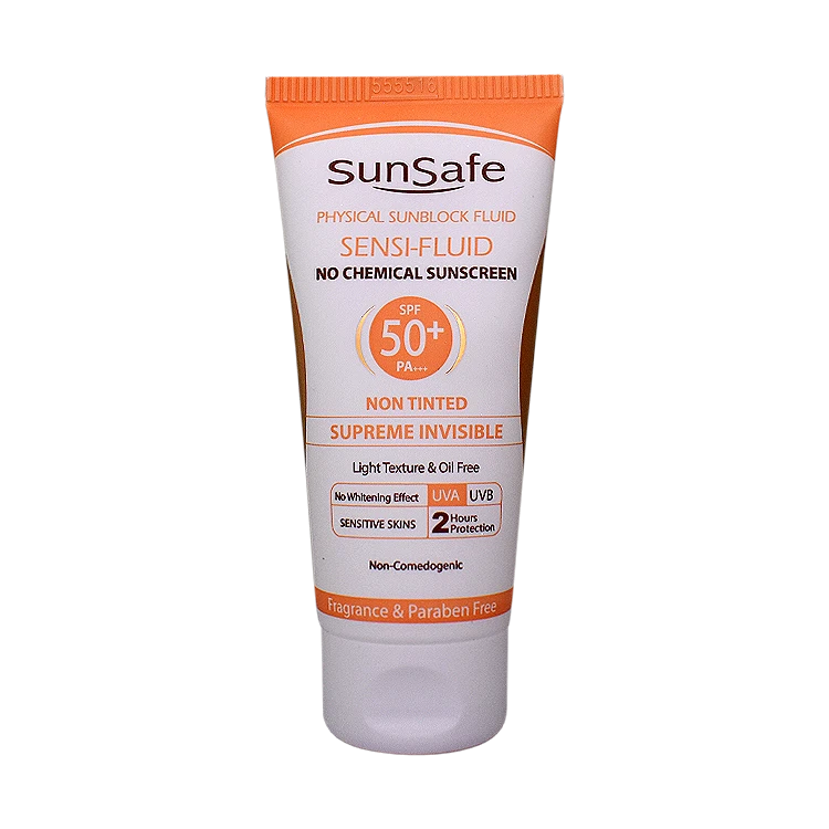 فلویید ضد آفتاب فیزیکال بی رنگ پوست های حساس سان سیف SPF50 حجم 50 میلی لیتر