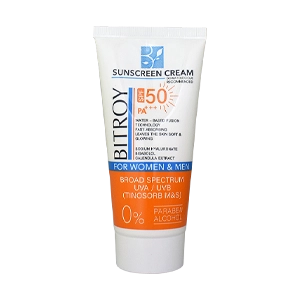 کرم ضد آفتاب بی رنگ پوست های خشک و معمولی بیتروی SPF50 حجم 50 میلی لیتر
