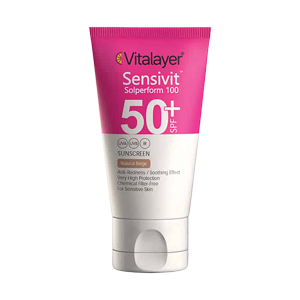 کرم ضد آفتاب پوست حساس بژ طبیعی سنسی ویت ویتالیر SPF50 حجم 50 میلی لیتر