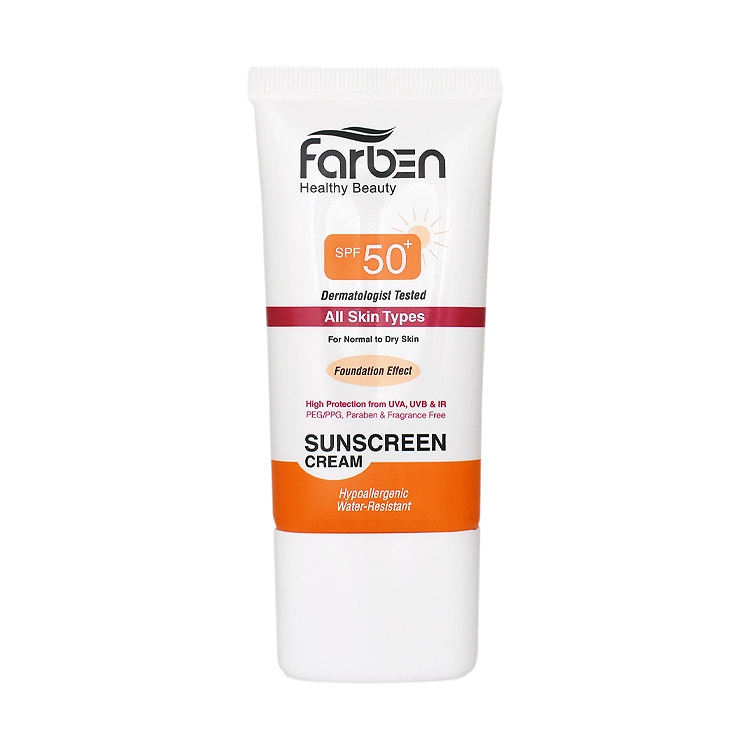 کرم ضد آفتاب بژ روشن انواع پوست فاربن SPF50 حجم 50 میلی لیتر