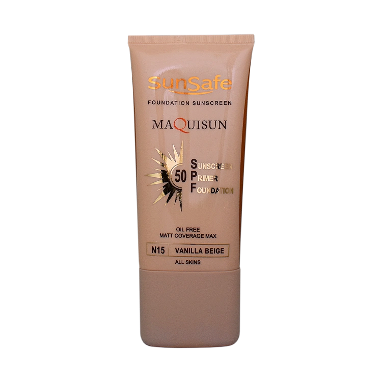 کرم ضد آفتاب بژ وانیلی انواع پوست مکی سان سان سیف SPF50 شماره N15 حجم 40 میلی لیتر