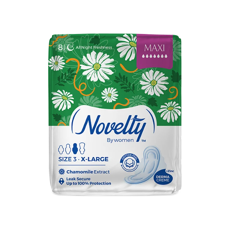 نوار بهداشتی بالدار پنبه ای ناولتی مدل Maxi سایز خیلی بزرگ بسته 8 عددی