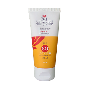 کرم ضد آفتاب بژ روشن پوست های معمولی تا چرب مدیلن SPF60 حجم 50 میلی لیتر