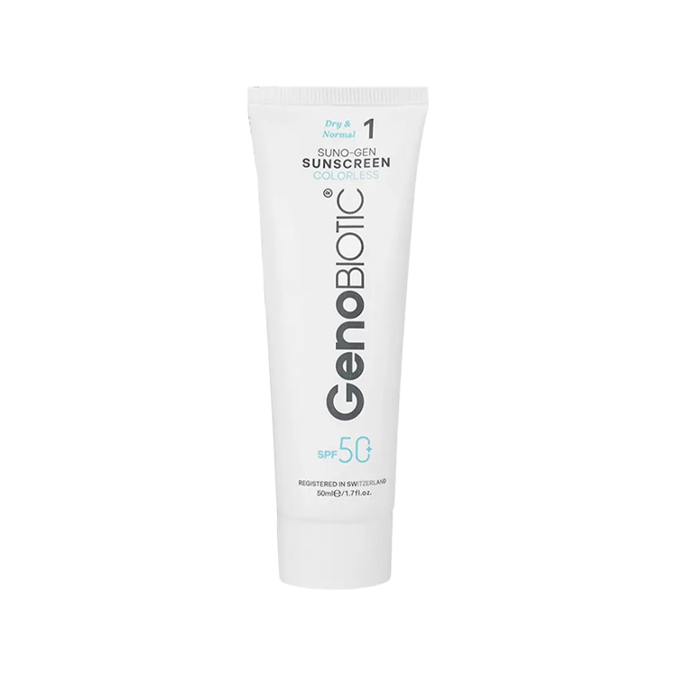 کرم ضد آفتاب بی رنگ پوست های خشک و معمولی سانوژن ژنوبایوتیک SPF50 حجم 50 میلی لیتر