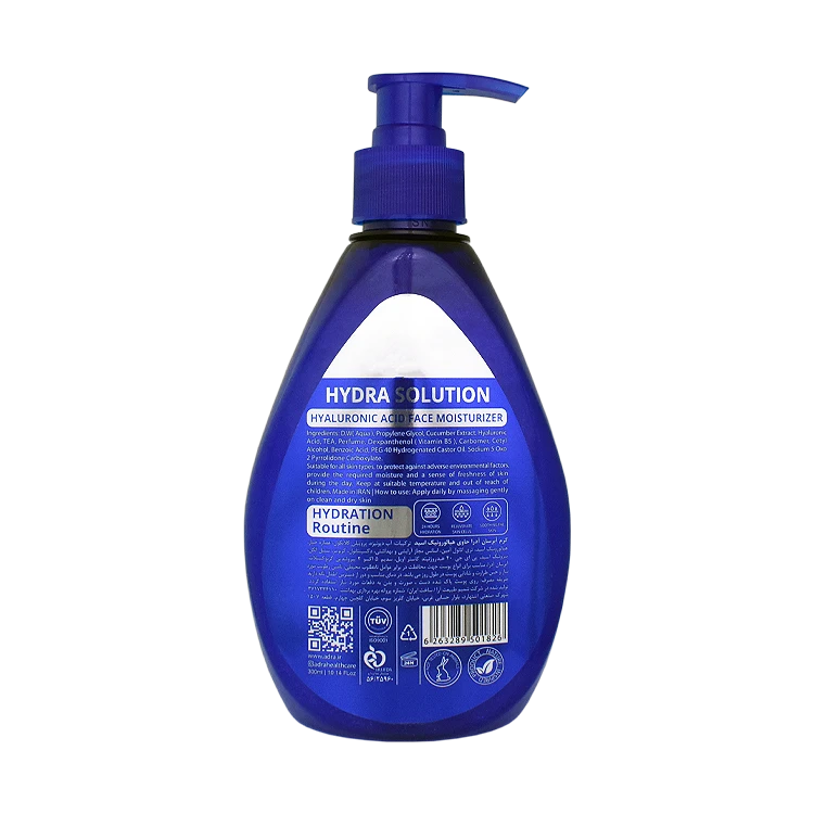 خرید کرم آبرسان هیالورونیک اسید پمپی آدرا حجم 300 میلی لیتر