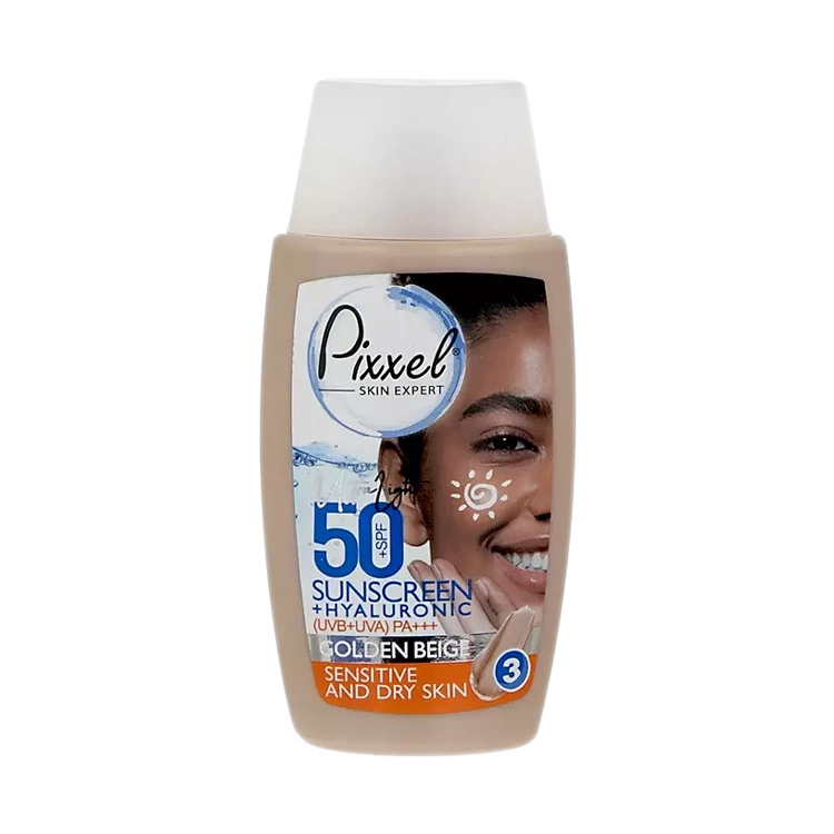 کرم ضد آفتاب بژ طلایی پوست خشک و حساس پیکسل SPF50 حجم 50 میلی لیتر