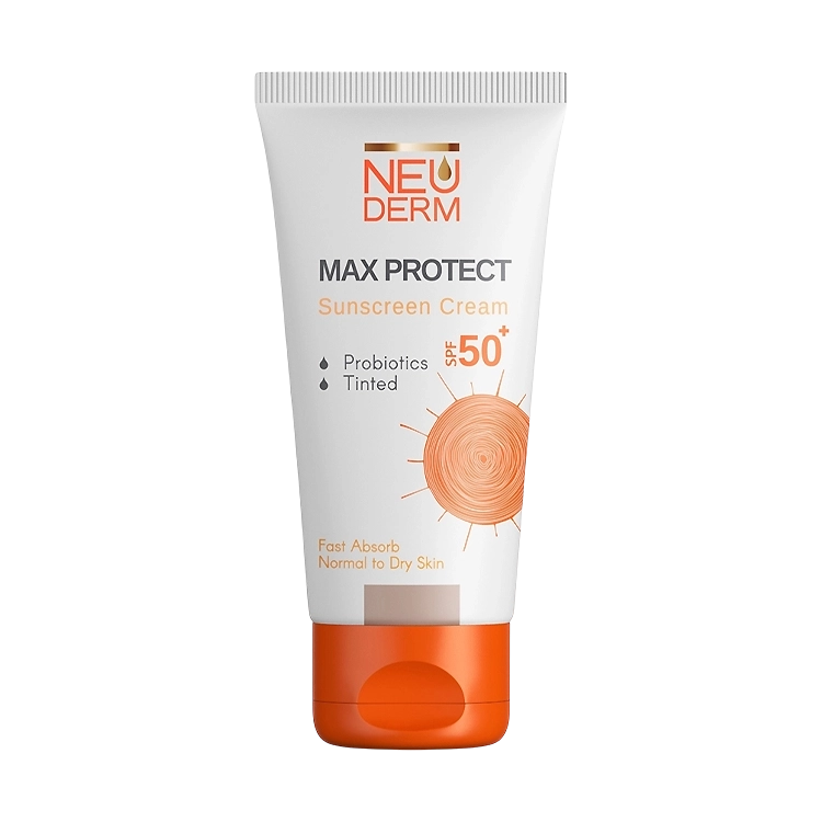 کرم ضد آفتاب رنگی طبیعی پوست های خشک و معمولی مکس پروتکت نئودرم SPF50 حجم 50 میلی لیتر