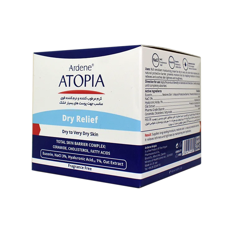 قیمت کرم مرطوب کننده و نرم کننده قوی کاسه ای پوست های خشک و خیلی خشک درای ریلیف آردن آتوپیا وزن 150 گرم
