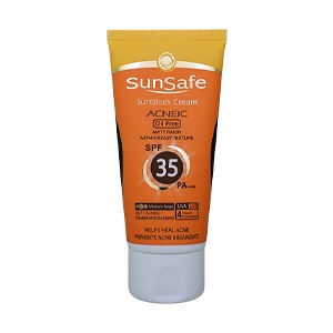 کرم ضد آفتاب رنگی بژ طبیعی پوست های چرب و آکنه ای سان سیف SPF35 حجم 50 میلی لیتر